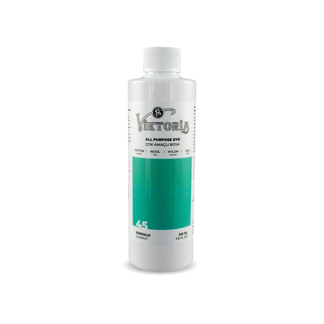 Viktoria all-purpose sea green fabric dye bottle for cotton, wool, silk, linen, viscose, bamboo, and nylon, 225ml